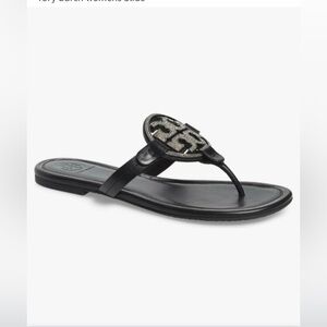 Tory‎ Burch Black leather miller pave sandals size 6.5 Thong